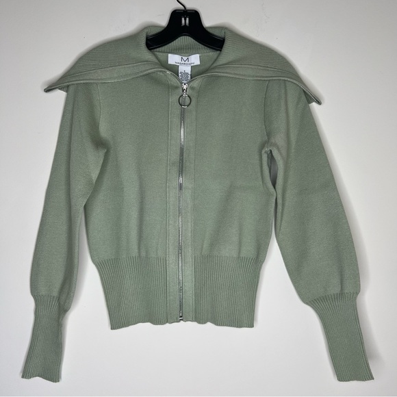 Magaschoni Sage NEW  Green Full Zip Knit Viscose Blend Cardigan Sweater - Picture 4 of 16